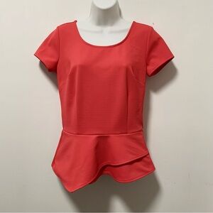 Ann Taylor Red Peplum Short Sleeve Top with Fitted Bodice size XS.